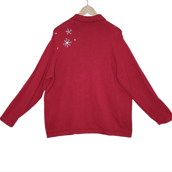 Charter Club Vintage Red Christmas Ice Skater Zip Front Cardigan Sweater 2X - Picture 6 of 10